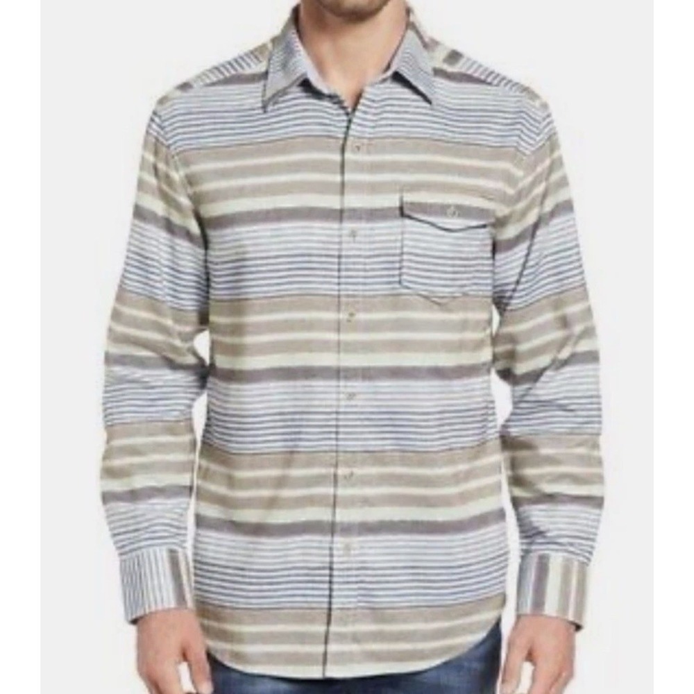 Tommy Bahama Breaker Stripe Flannel‎ Long Sleeve  ButtonUp Shirt Mens L Preppy